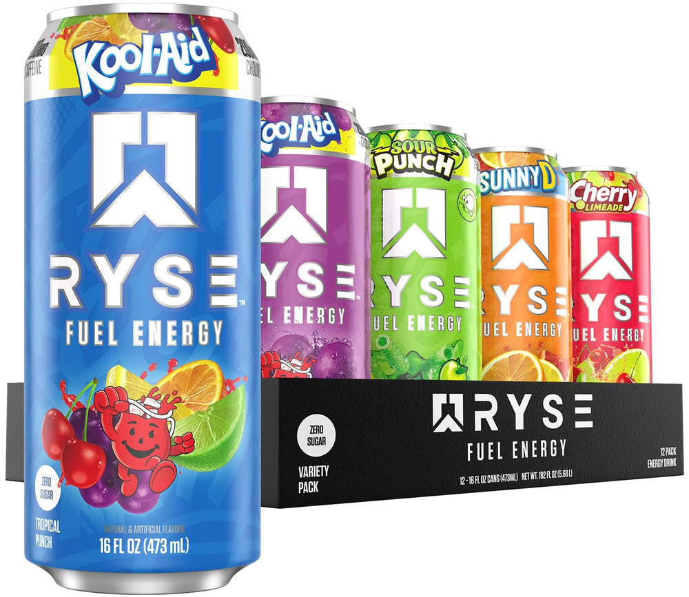 RYSE Fuel Energy Drink: can being poured for a refreshing, zero-sugar pick-me-up