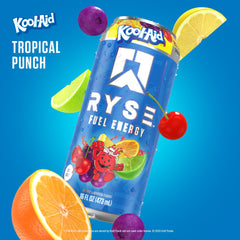RYSE Fuel Kool-Aid Tropical Punch can close-up shows bright color and refreshing energy.