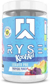 Ryse Loaded Kool-Aid Tropical Punch canister front view highlighting premium packaging and brand