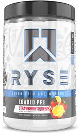 Ryse Loaded Pre Workout Strawberry Squeeze bottle promotes clean energy and focus.