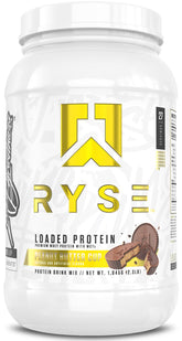 RYSE Up Loaded Protein Peanut Butter Cup tub front for muscle support and flavor.
