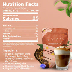 RYZE Mushroom Chicory cup serving highlights energy without jitters.