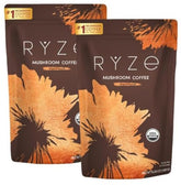 RYZE Mushroom Coffee Starter Kit packaging shows the USDA Organic seal and a promise of clean energy.