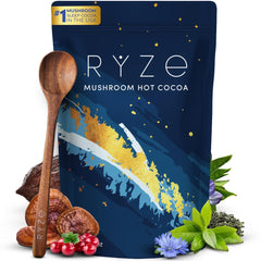 RYZE Superfoods mushroom hot cocoa melatonin bottle front for restful nights
