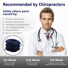 S neck traction device features two Velcro straps for secure, comfortable fit.