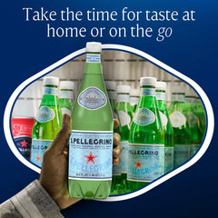 S.Pellegrino bottle being poured, perfect for refreshing moments