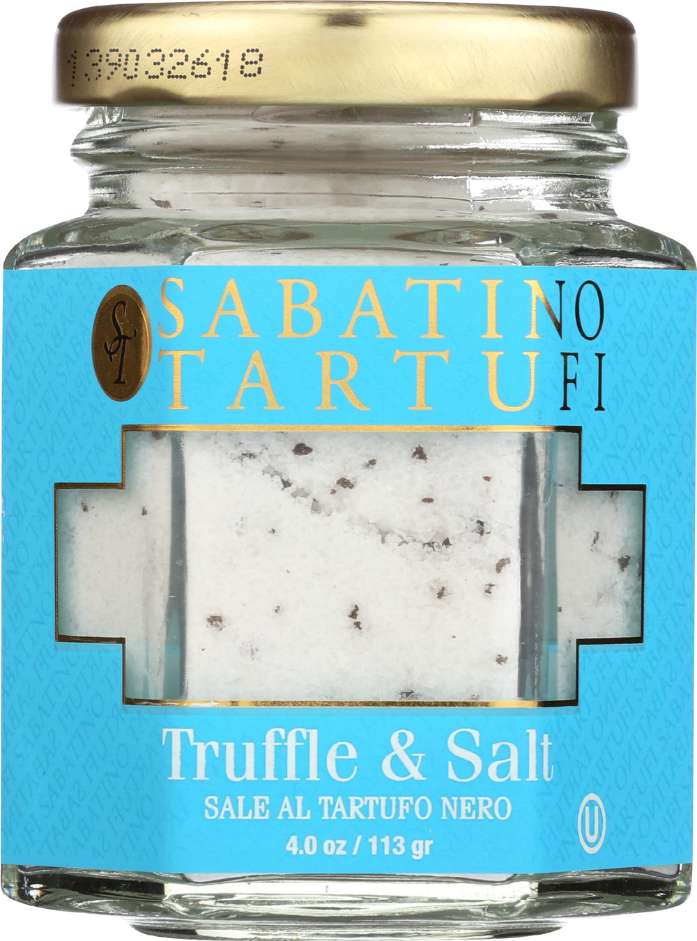 Sabatino Tartufi truffle salt bottle closeup highlighting premium flavor enhancement.