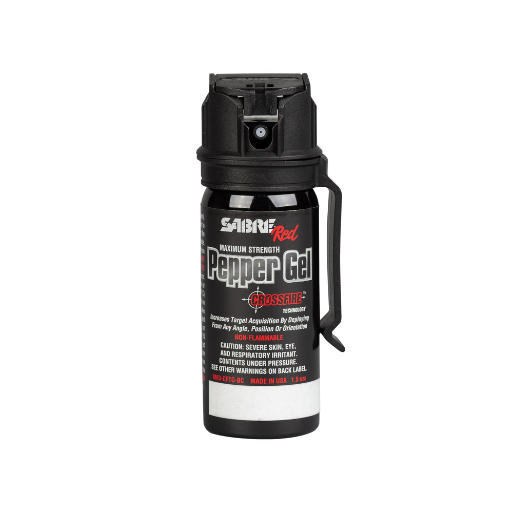 SABRE Crossfire belt clip keeps pepper gel within reach during daily activities.