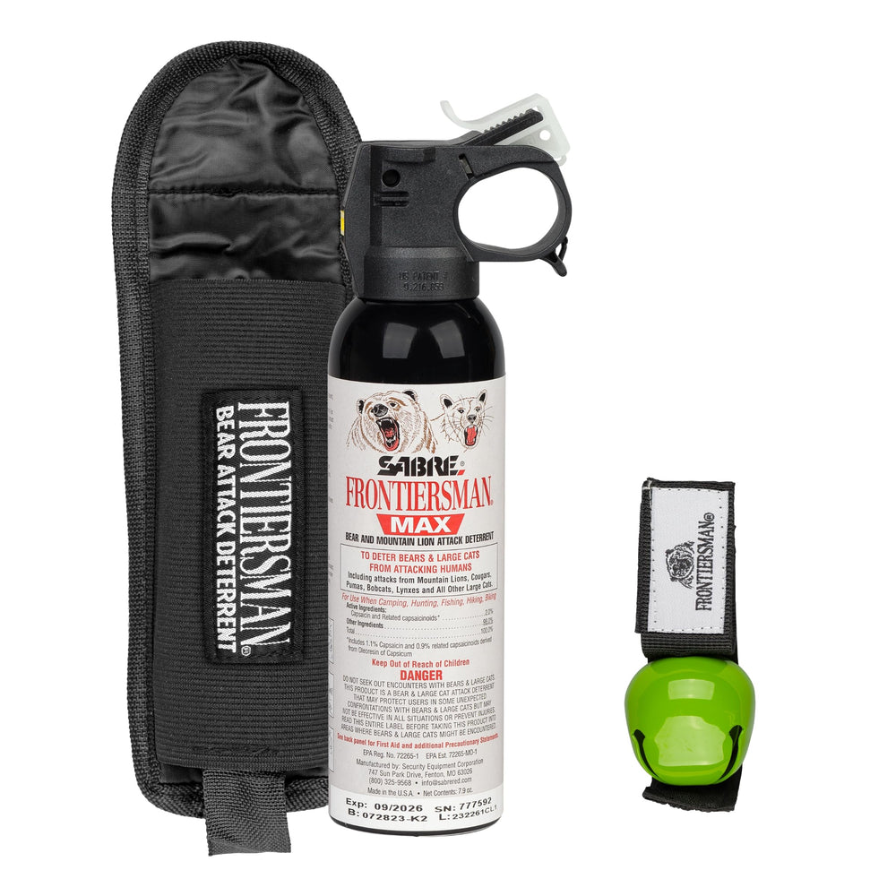 SABRE Frontiersman MAX bear spray can offers strong deterrence up to 40 ft.
