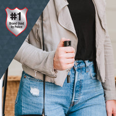 SABRE pepper spray demonstrates a 14-foot range for effective distant reach.
