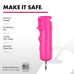 SABRE pepper spray true-stream design reduces wind blowback for accuracy.