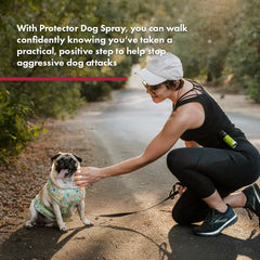SABRE Protector dog spray demonstrates 15-foot range for safer distance.