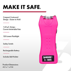 SABRE stun gun 1.60 µC charge with ergonomic grip for quick defense.