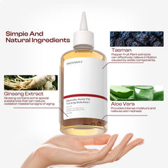 SADOWAY Glycolic Toner texture swirl showing a gentle, translucent liquid for balanced skin.