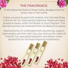 SAFA Rosé oil roller close-up of petals, highlighting natural Damask aromas for mood enhancement.