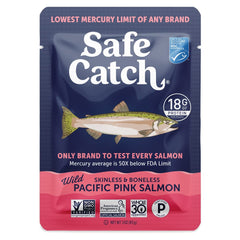Safe Catch mercury-tested label signals quality and safe meal prep.