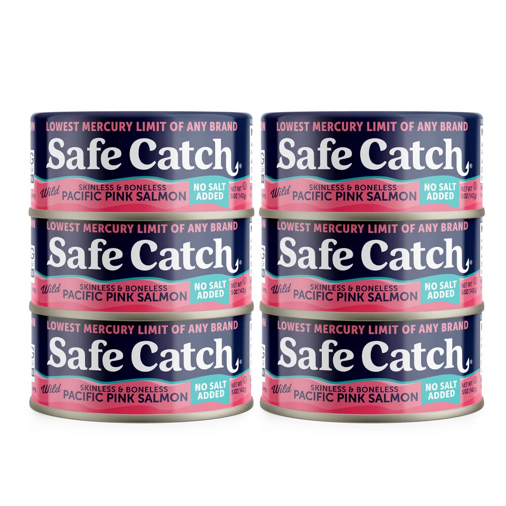 Safe Catch Wild Pacific Pink Salmon can front view; ready-to-use protein.