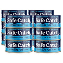 Safe Catch Wild Tuna 5oz can showing label for low mercury protein.