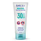 SAFE SEA sunscreen bottle labeled SPF 30 for reef-safe protection