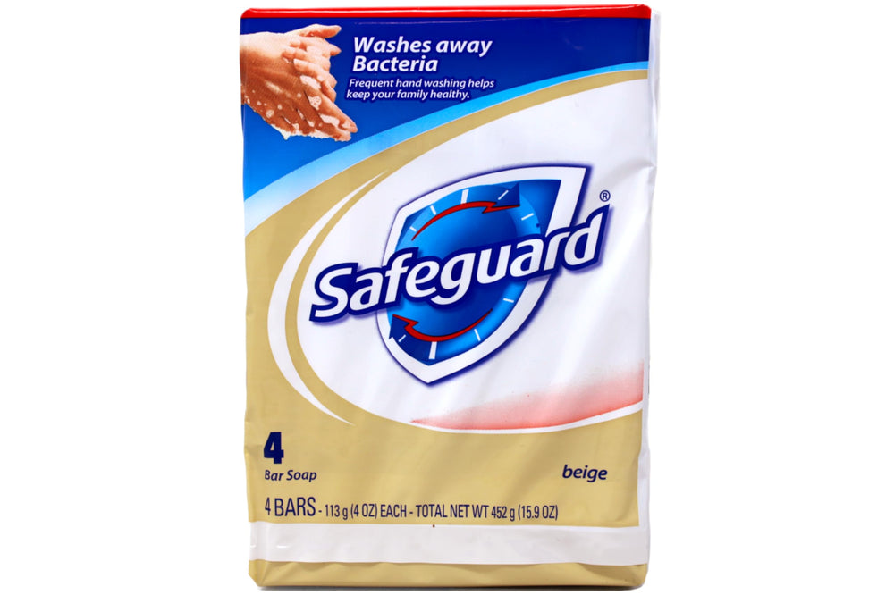 Safeguard antibacterial hand bar soap packaging shows a 32-bar set for households.