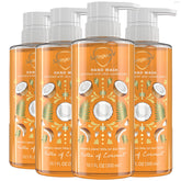 Safeguard coconut hand soap bottle front shows refreshing cleanse and coconut scent.