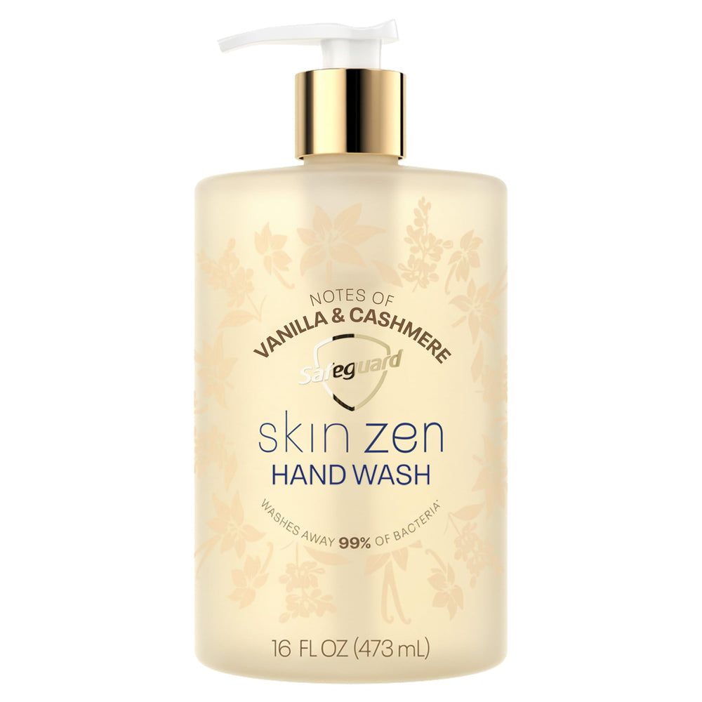 Safeguard Skin Zen hand soap bottle with vanilla-cashmere scent.