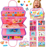 SaFeli Toddler Busy Board shows 10 pages for screen-free learning on the go.