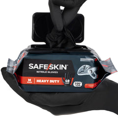 SAFESKIN Heavy Duty Nitrile gloves in POP-N-GO pack opening for instant protection
