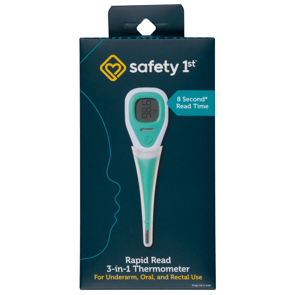 Safety 1st Rapid Read 3-in-1 thermometer display shows quick 8-second reading