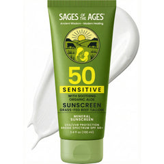 Sages Of The Ages Organic Tallow Sunscreen bottle offering daily SPF 50 protection.