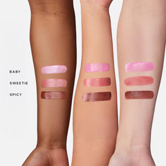 Saie Dew Liquid Blush Trio Roseglow swatch reveals rosy, hydrating flush.