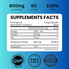 Saikou Herbs Potassium Citrate 800mg capsules closeup highlighting crystal-grade solubility.