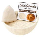 Saint Germain Bakery premium round banneton basket with 10-inch size for even dough proofing.