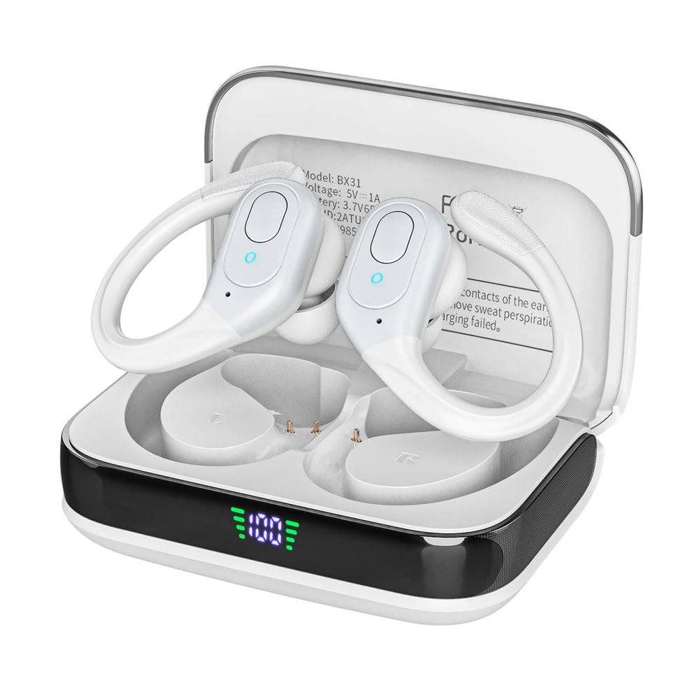 Sajawass Bluetooth headphones with LED display case shows battery level for easy charging