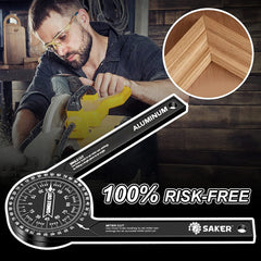 Saker aluminum protractor aids crown molding and molding projects with accuracy.