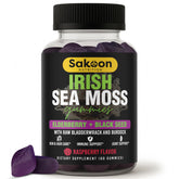 Sakoon Nutrition Irish Sea Moss Gummies bottle displayed for convenient daily wellness.