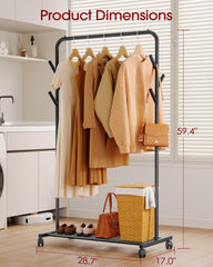Sakugi wardrobe rack with 360° swivel casters for easy mobility.