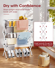 Sakugi foldable drying rack middle bars holding shirts and towels for quick air drying