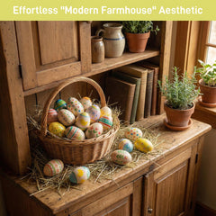 SallyFashion wooden eggs add rustic Modern Farmhouse decor to baskets and displays.