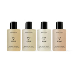 Salt & Stone Balance bottle pour showing sulfate-free cleansing for daily use