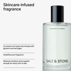 Salt & Stone mist highlights glycerin and red algae for skin use.