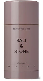 Salt & Stone aluminum free deodorant Black Rose & Oud packaging showcases premium protection.