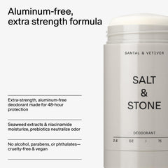 Salt & Stone Santal Vetiver scent note offers warm, woody aroma.