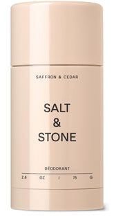 Salt & Stone aluminum-free deodorant bottle with smooth, clear glide and long-lasting protection.