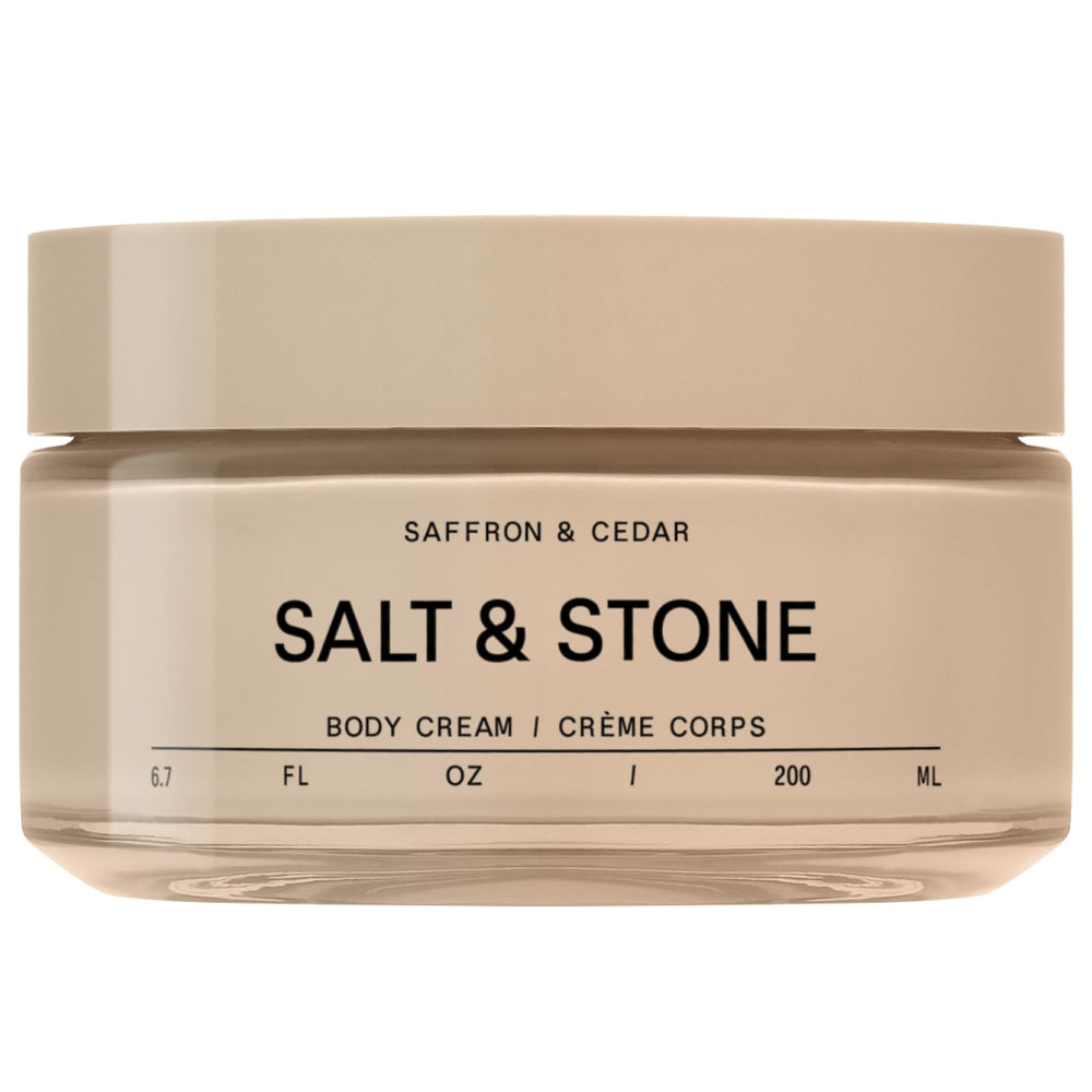 Salt & Stone Body Cream bottle with seaweed extracts for hydration.