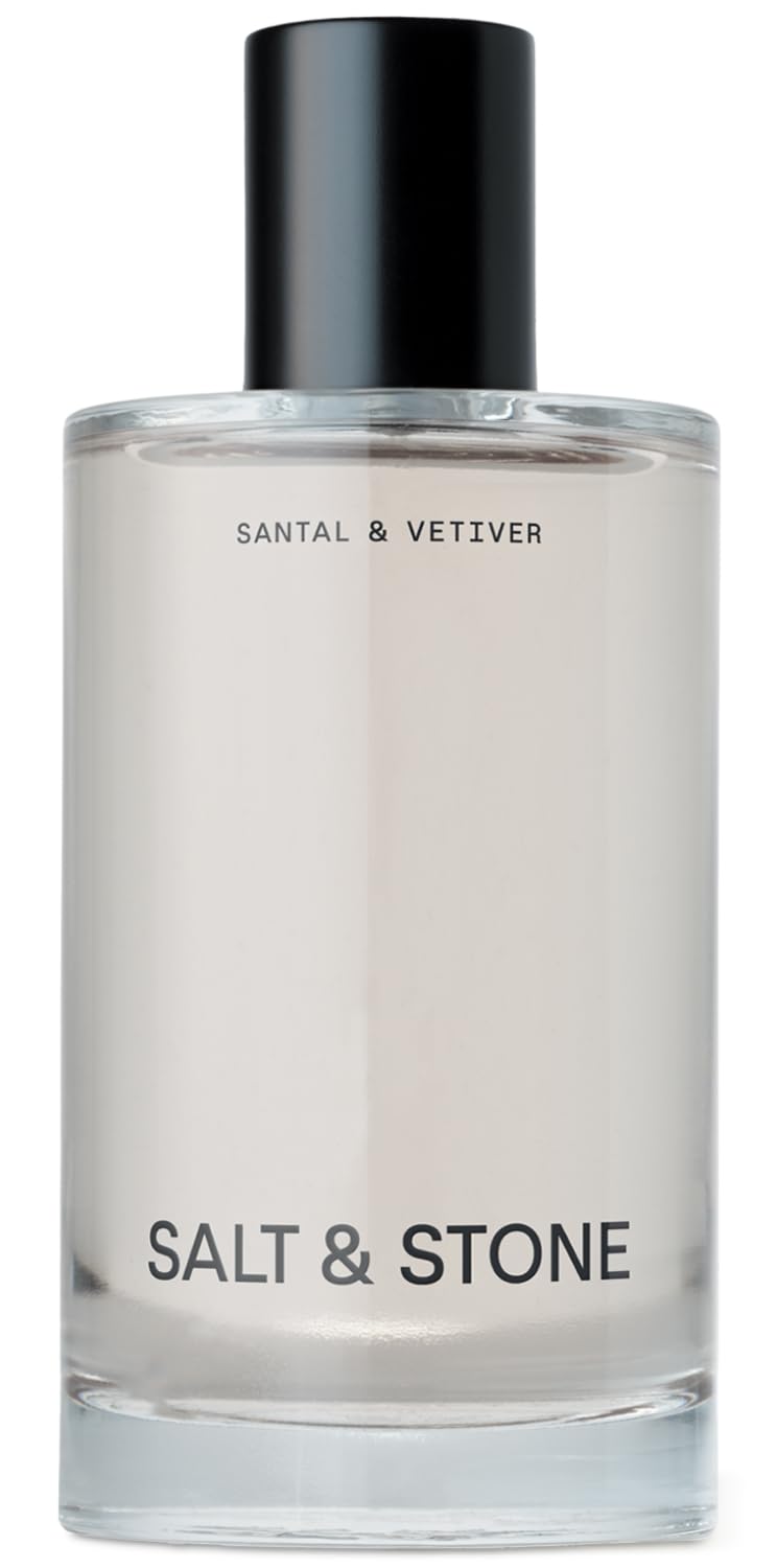Salt & Stone Body Mist bottle reveals Santal & Vetiver aroma for skin, hair, and clothes