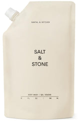Salt & Stone body wash bottle highlighting antioxidants for deep hydration.