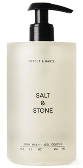 Salt & Stone Neroli Basil body wash packaging highlights vegan, cruelty-free formula.