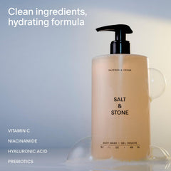 Salt & Stone saffron-cedar foaming-lather showing rich hydration