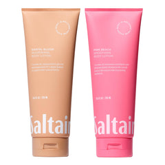 Saltair Santal Bloom bottle close-up, rich moisturizing formula for dry skin.